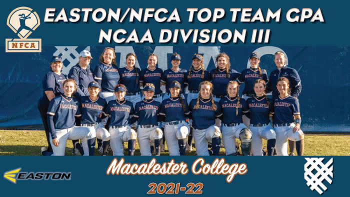 nfca scholar-athlete, scholar-athlete, Macalester College, Harvard, Rockhurst University, Paris JC, Iowa Wesleyan, Easton, nfca ,Easton/nfca all-america scholar-athlete, Easton/nfca top 10 GPA
