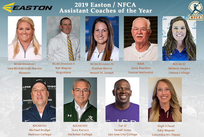 2019 Easton / NFCA Assistant Coaches of the Year 2019 Easton / NFCA Assistant Coaches of the Year, Easton, NFCA, Assistant Coach of the Year, Assistant Coaches of the Year, Sara Michalowski-Marino, Nat Wagner, DeeDee Morris, Gene Reardon, Melanie Jaegers, Michael Bridge
