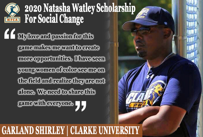 garland Shirley, Clarke University, Clarke Softball, Natasha Watley Scholarship for social change in , Natasha Watley, nfca, nfca scholarships,  Natasha Watley Scholarship for social change presented in partnership with Sue Enquist
