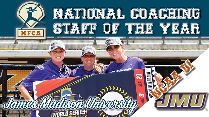 jmu, nfca national coaching staff of the year, nfca, James Madison University, jmu softball, nfca di national coaching staff of the year, softball, jmu dukes, Loren LaPorte, Jennifer herzig, libby morris
