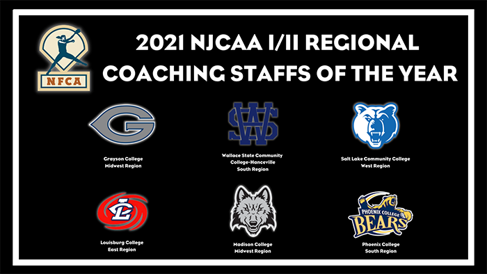 nfca, nfca regional coaching staffs of the year, NJCAA, njcaa di, njcaa dii, Madison college, nfca njcaa di reional coaching staff of the year, nfca njcaa dii regional coaching staff of the year, Louisburg College, phoenix college, salt lake community college, Wallace State community college-hanceville, Grayson College,