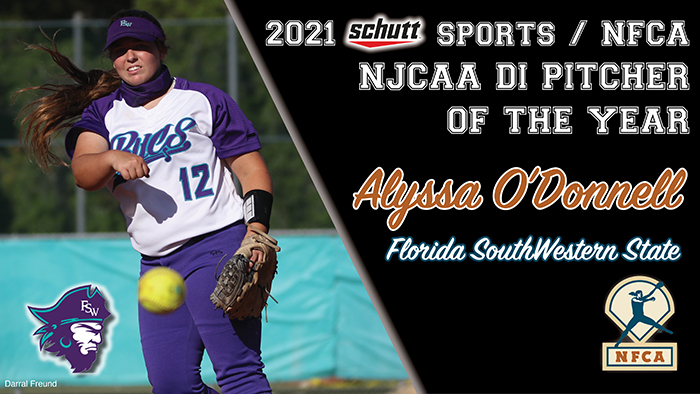 NFCA, NFCA all-americans, njcaa, njcaa di, NFCA NJCAA di all-americans, Alyssa O'Donnell, Florida Southwestern State, Schutt Sports/NFCA NJCAA DI Pitcher of the Year,