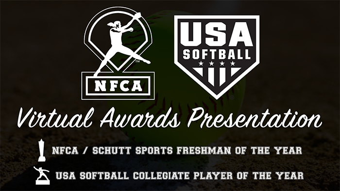 nfca, softball, usa softball, nfca usa softball virtual award reveal, nfca virtual award reveal, usa softball virtual award reveal, live award reveal, nfca live virtual award reveal, usa softball live virtual award reveal, nfca/schutt sports division I freshman of the year, usa softball collegiate player of the year, 