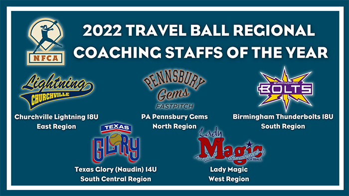 nfca travel ball regional coaching staff of the year, nfca regional coaching staff of the year, nfca, churchville lightning, Birmingham thunderbolts, Lady Magic, Texas Glory, Pennsbury Gems