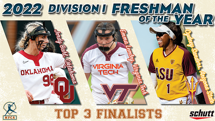 2022 Schutt Sports/NFCA DI Freshman of the Year Top 3, NFCA freshman of the year top 3, NFCA, schutt sports