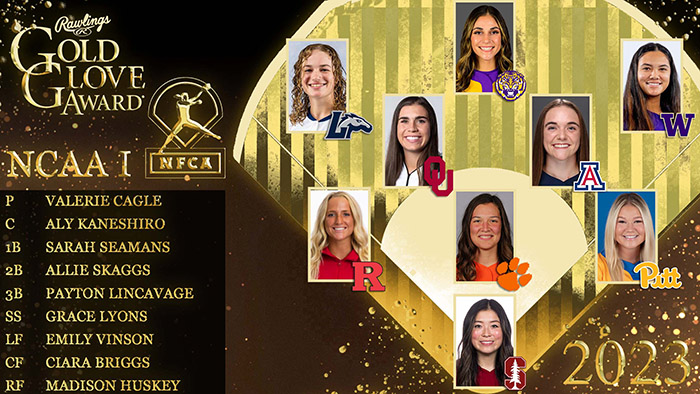 Rawlings Gold Glove, Rawlings Gold Glove presented by the NFCA, nfca, Rawlings, gold glove, 2023 Rawlings Gold Glove, 2023 NCAA Division I Rawlings Gold Glove