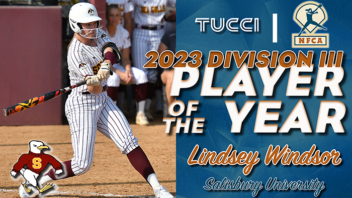 tucci, nfca, player, pitcher, year, honor, accolade, lindsey, windsor, salisbury, kayla, simacek, bethel, softball, ncaa, d3, division iii, diii, award,