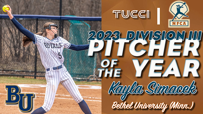 tucci, nfca, player, pitcher, year, honor, accolade, lindsey, windsor, salisbury, kayla, simacek, bethel, softball, ncaa, d3, division iii, diii, award,