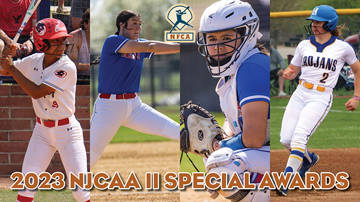 nfca njcaa dii special awards, 2023 nfca dii njcaa major awards, nfca, njcaa, tucci/nfca NJCAA DII Player of the Year, tucci/nfca NJCAA DII Pitcher of the Year, New Balance/NFCA NJCAA DII Golden Shoe award, Diamond Sports/NFCA NJCAA DII Catcher of the Year