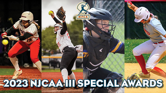 nfca njcaa diii special awards, 2023 nfca njcaa diii major awards, nfca, njcaa, tucci/nfca NJCAA DIII Player of the Year, tucci/nfca NJCAA DIII Pitcher of the Year, New Balance/NFCA NJCAA DIII Golden Shoe award, Diamond Sports/NFCA NJCAA DIII Catcher of the Year