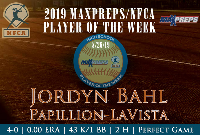 Jordyn Bahl 2019 MaxPreps/NFCA National High School Player of the Week maxpreps, nfca, player of the week, jordyn bahl, papillion lavista high school, nebraska