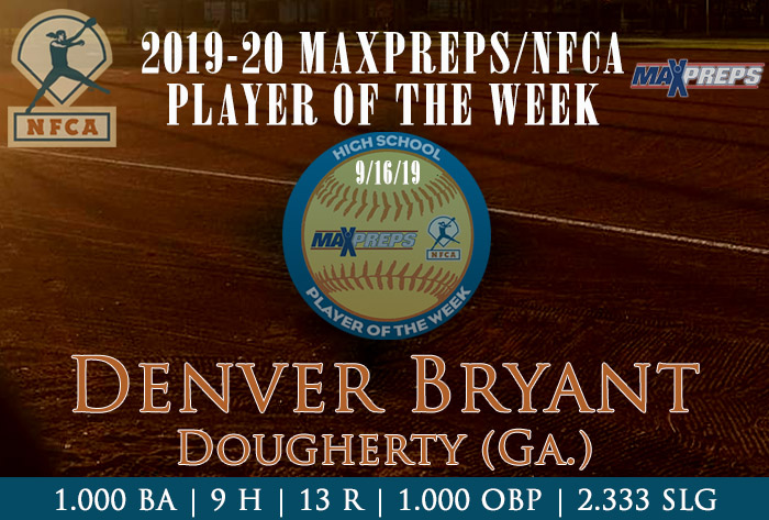 Denver Bryant named MaxPreps/NFCA National High School Player of the Week MaxPreps, nfca, player of the week, high school, Denver Bryant, Dougherty High School, Albany, Georgia