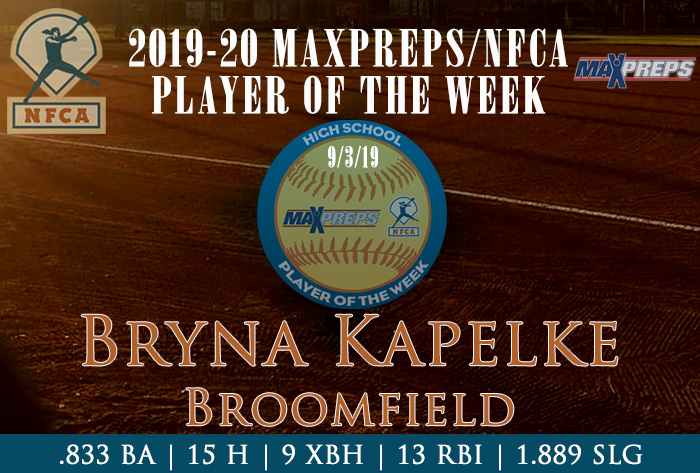 Bryna Kapelke 2019-20 MaxPreps/NFCA National High School Player of the Week MaxPreps, NFCA, high school player of the week, Bryna Kapelke, Broomfield High School, Colorado