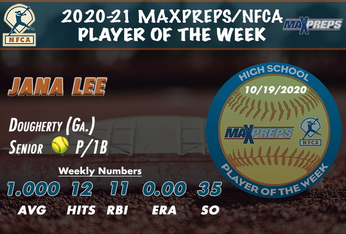 Jana Lee, Dougherty high school, nfca, maxpreps/nfca high school player of the week, maxpreps, nfca official partner, Jana Lee dougherty softball