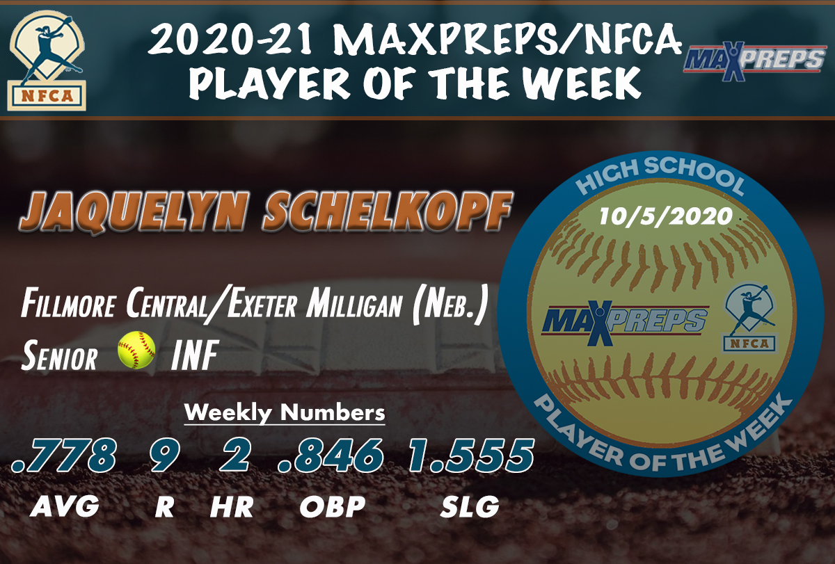max preps, maxpreps/nfca high school player of the week, maxpreps softball, jaquelyn schelkopf,  nfca high school, nfca high school player of the week, maxpreps softball, Fillmore Central/Exeter-Milligan High School 