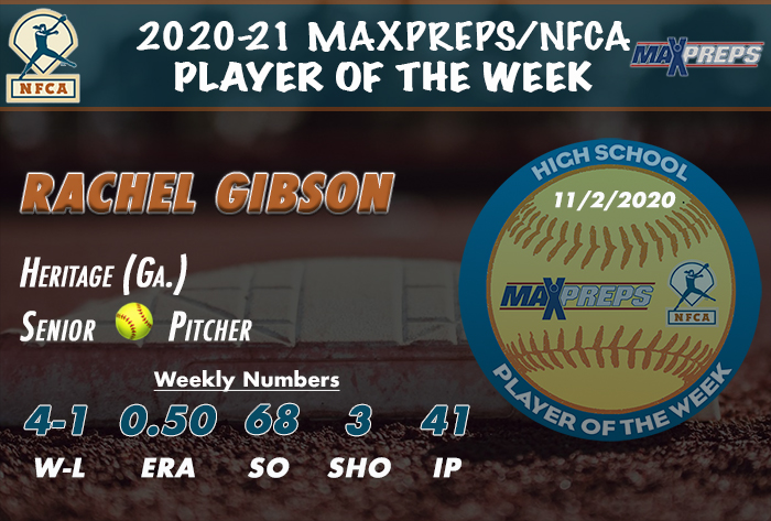 maxprep, nfca, nfca high school player of the week, MaxPreps/nfca high school player of the week, Rachel Gibson, heritage high school