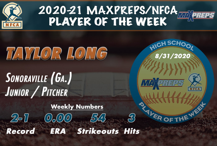 maxpreps/nfca high school player of the week, NFCA, maxpreps, nfca high school player of the week, nfca softball player of the week, Taylor Long, Sonoraville high school, Calhoun ga