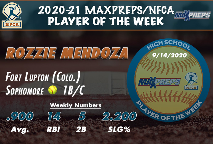 nfca, maxpreps, max preps, nfca/maxpreps, maxpreps/nfca, MaxPreps/NFCA High School Player of the Week, nfca hs player of the week, rozzie Mendoza, fort lupton high school, fort lupton softball