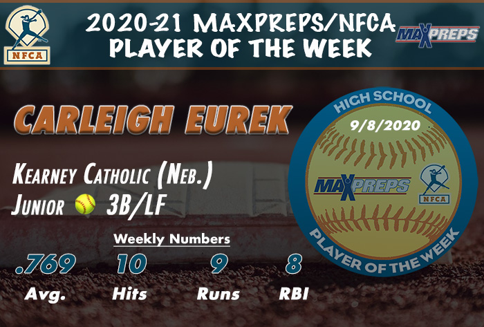 nfca, maxpreps, max preps, nfca/maxpreps, maxpreps/nfca, MaxPreps/NFCA High School Player of the Week, Carleigh Eurek, Kearney Catholic, Kearney Catholic softball, nfca softball player of the week