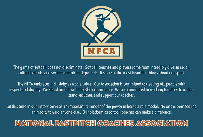 nfca, national fastpitch coaches association, statement, nfca statement, nfca stands united, we stand united, discriminate, softball, embraces inclusivity, black community, african-american community