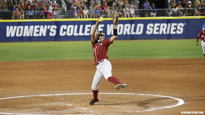 nfca, Montana Fouts, WCWS perfect game, Montana Fouts perfect game, Alabama softball, James Madison, jmu softball, jmu softball makes history, jmu wcws, unseeded jmu, unseeded WCWS teams, JMU defeats Oklahoma State, Alabama defeats UCLA, Montana Fouts no-hits UCLA at WCWS, 