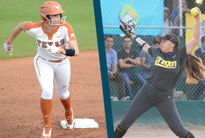 NFCA, Louisville Slugger, Wilson, Louisville Slugger/NFCA Division I Player of the Week, Wilson/NFCA Division I Pitcher of the Week,  Miranda Elish, Texas, Brooke Yanez, Oregon