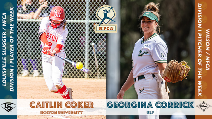 Georgina Corrick, Caitlin Coker, nfca, nfca player of the week, nfca pitcher of the week, wilson pitcher of the week, Louisville slugger player of the week, wilson/nfca pdf pitcher of the week, Louisville slugger/nfca di player of the week, di softball, di softball player of the week, di softball pitcher of the week, ncaa di softball, ncaa softball player of the week, ncaa softball pitcher of the week