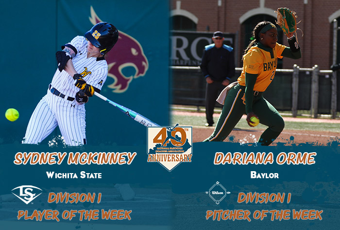 Louisville slugger/NFCA Player of the Week, Wilson/NFCA Pitcher of the Week, NFCA, NFCA D1 Player of the Week, NFCA D1 Pitcher of the Week, Wilson Sporting Goods, Louisville Slugger, Sydney Mckinney, Dariana orme