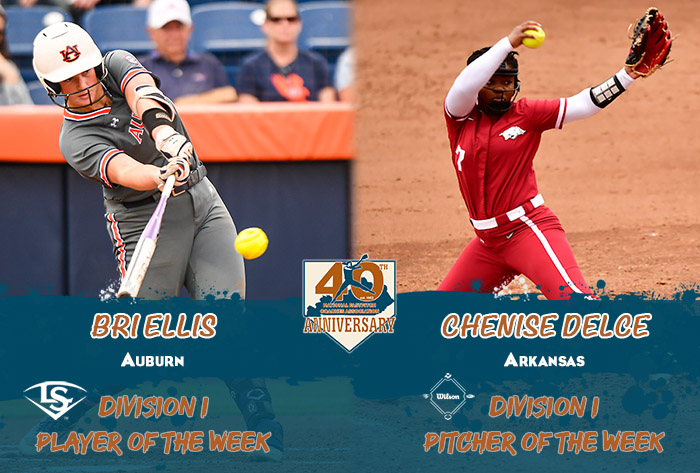 Louisville slugger/NFCA Player of the Week, Wilson/NFCA Pitcher of the Week, NFCA, NFCA D1 Player of the Week, NFCA D1 Pitcher of the Week, Wilson Sporting Goods, Louisville Slugger, Bri Ellis, Chenise Delce,