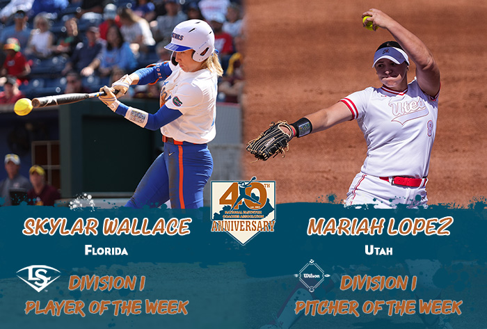 Louisville slugger/NFCA Player of the Week, Wilson/NFCA Pitcher of the Week, NFCA, NFCA D1 Player of the Week, NFCA D1 Pitcher of the Week, Wilson Sporting Goods, Louisville Slugger, Skylar Wallace, Mariah Lopez
