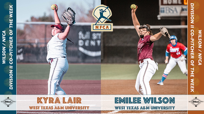 Kyra Lair, Emilee Wilson, nfca, Wilson/nfca dii pitcher of the week, dii pitcher of the week, ncaa dii softball, dii softball, West Texas A&M, wtamu softball, ncaa dii pitcher of the week