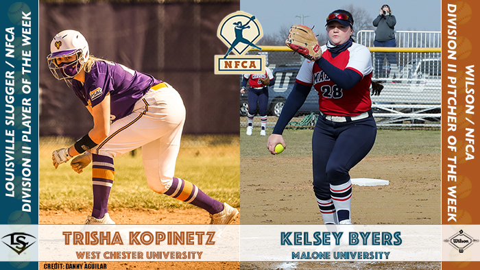 wilson/nfca pitcher of the week, Louisville slugger/nfca player of the  week, Wilson/nfca dii pitcher of the week, Louisville slugger/nfca dii player of the week, nfca player of the week, nfca pitcher of the week, Kelsey Byers, Trisha Kopinetz, 