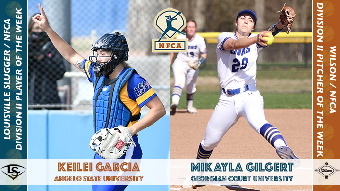 Keilei Garcia Angelo State, NFCA player of the week, Louisville Slugger/NFCA DII Player of the Week, nfca, dii player of the week, Louisville slugger, keilei garcia, nfca, wilson sporting goods, wilson pitcher of the week, Mikayla Gilbert, Georgian Court, wilson/nfca dii pitcher of the week, nfca pitcher of the week