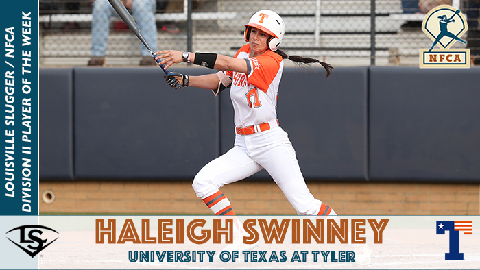 nfca player of the week, nfca, Haleigh swine, ut Tyler, Louisville Slugger/NFCA DII Player of the Week, nfca d2 player of the week