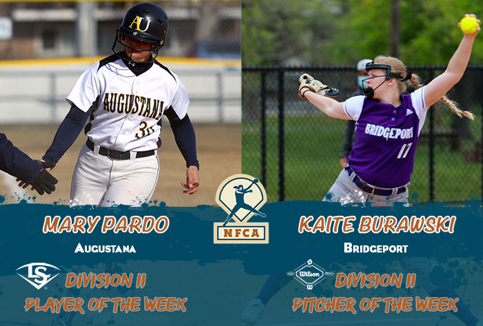 nfca DII player of the week, nfca DII pitcher of the week, nfca, Louisville Slugger/NFCA DII Player of the Week, Wilson/NFCA DII Pitcher of the Week, Kaite Burawski, Mary Pardo