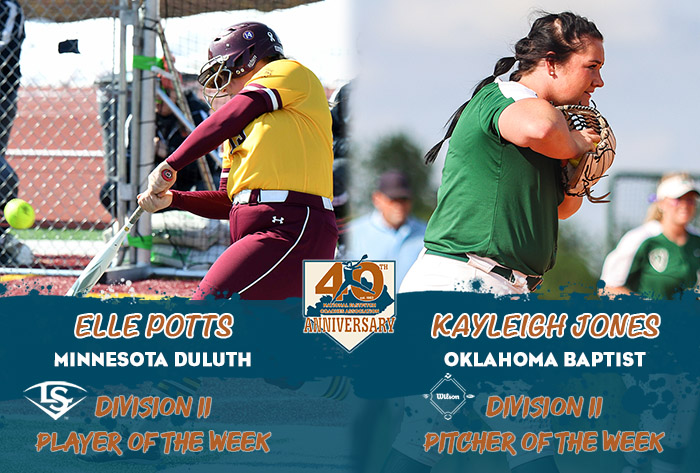 Louisville slugger/nfca dii player of the week, wilson/nfca dii pitcher of the week, nfca dii pitcher of the week, nfca dii player of the week, nfca, Elle Potts, Kayleigh Jones