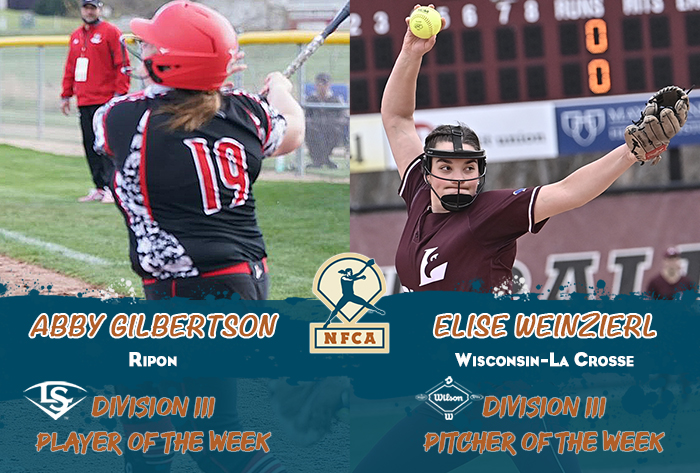 nfca player of the week, nfca pitcher of the week, nfca, Louisville slugger/nfca player of the week, wilson/nfca pitcher of the week, NFCA d3 player of the week, nfca d3 pitcher of the week, wilson sporting goods, Louisville slugger,