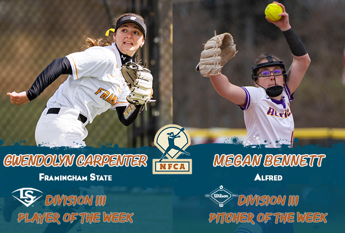 nfca player of the week, nfca pitcher of the week, nfca, Louisville slugger/nfca player of the week, wilson/nfca pitcher of the week, NFCA d3 player of the week, nfca d3 pitcher of the week, wilson sporting goods, Louisville slugger,