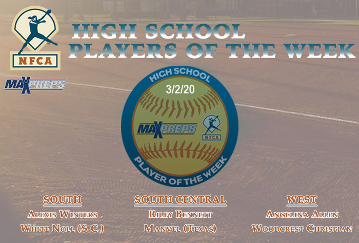 nfca, MaxPreps, MaxPreps/nfca high school player of the week, nfca high school player of the week, maxpreps player of the Week, Alexis Winters, Riley Bennett, Angelina Allen