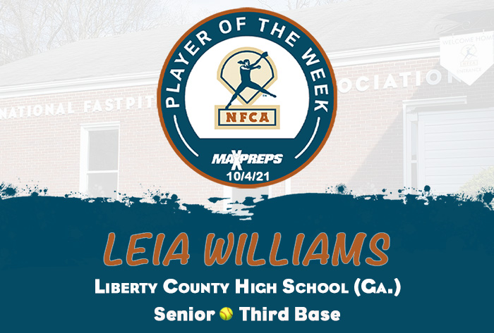 maxpreps/nfca high school player of the week, maxpreps, nfca, Leia Williams, Liberty County High School, Liberty County softball, maxpreps softball player of the week, maxpreps player of the week, nfca high school player of the week