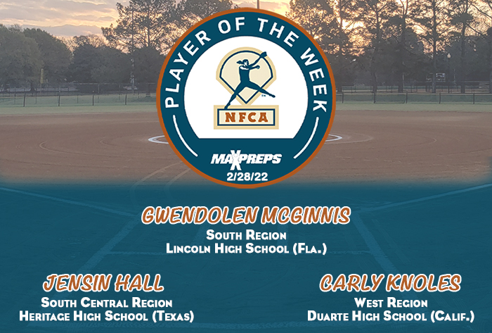 maxpreps/nfca high school player of the week, nfca high school player of the week, nfca, maxpreps, Gwendolen McGinnis, Jensin Hall, Carly Knoles 