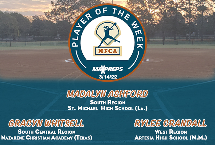 maxpreps/nfca high school player of the week, nfca high school player of the week, nfca, maxpreps, maxpreps softball player of the week, Madalyn Ashford, Gracyn Whitsell, Rylee Crandall