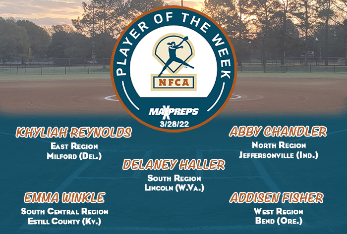 maxpreps/nfca high school player of the week, nfca high school player of the week, nfca, maxpreps, maxpreps softball player of the week, Khyliah Reynolds, Abby Chandler, Delaney Haller, Emma Winkle, Addisen Fisher
