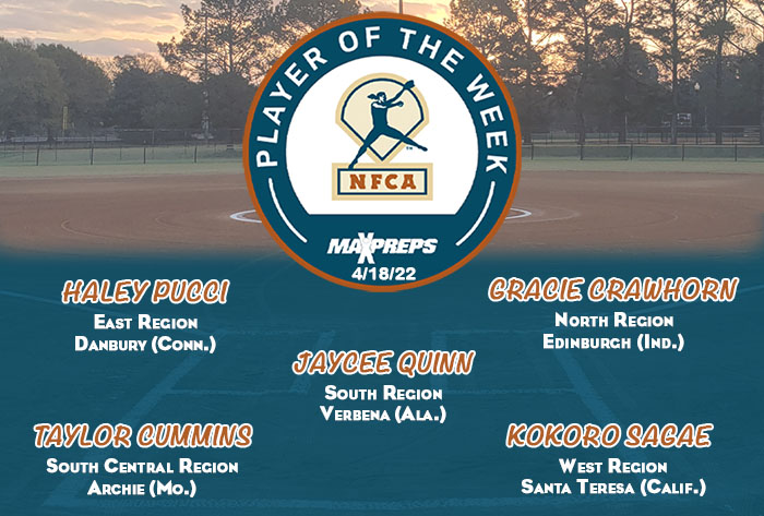 maxpreps/nfca high school player of the week, nfca high school player of the week, nfca, maxpreps, maxpreps softball player of the week, Haley Pucci,  Gracie Crawhorn,  Jaycee Quinn, Taylor Cummins, Kokoro Sagae 