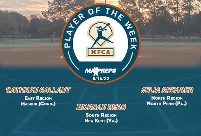 maxpreps/nfca high school player of the week, nfca high school player of the week, nfca, maxpreps, maxpreps softball player of the week, Kathryn Gallant,  Julia Shearer, Morgan Berg