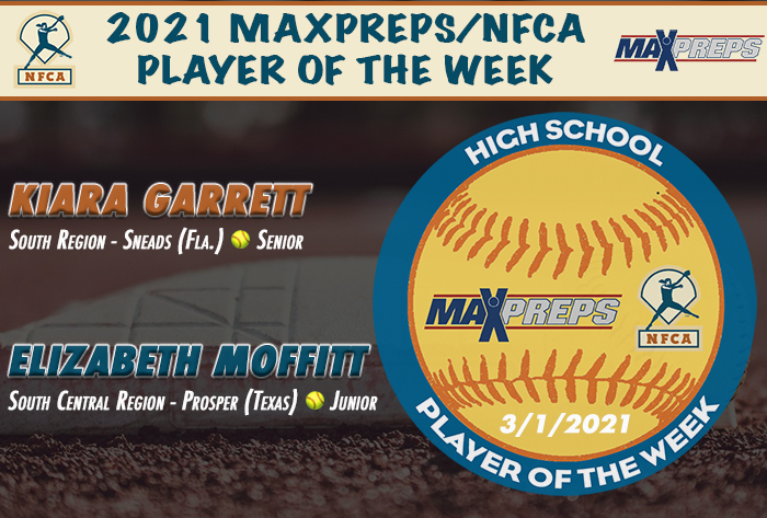 nfca, maxpreps, maxpreps/nfca high school player of the week, Kiara Garrett, Elizabeth Moffitt