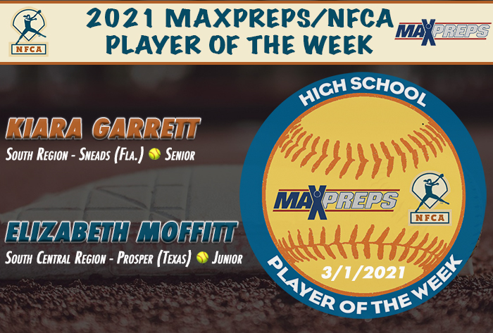 nfca, maxpreps, maxpreps/nfca high school player of the week, Kiara Garrett, Elizabeth Moffitt