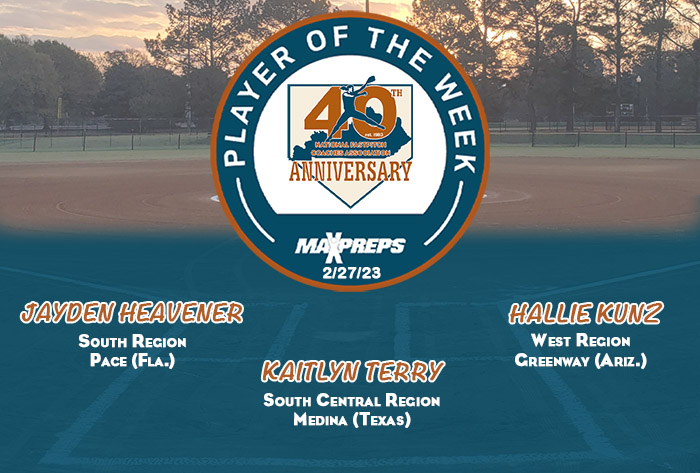 MaxPreps / NFCA National High School Player of the Week, MaxPreps / NFCA High School Player of the Week, nfca, maxpreps, nfca high school player of the week, Jayden Heavener, Kaitlyn Terry, Hallie Kunz