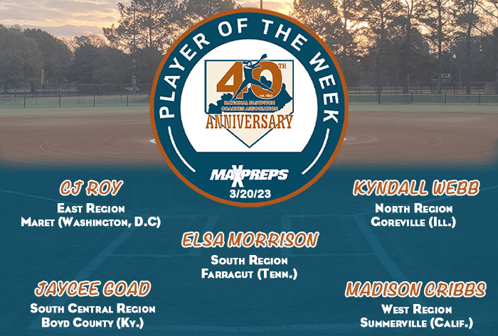 MaxPreps / NFCA National High School Player of the Week, MaxPreps / NFCA High School Player of the Week, CJ Roy, Kyndall Webb, Elsa Morrison, Jaycee Goad, Madison Cribb
