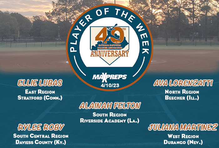 MaxPreps / NFCA National High School Player of the Week, MaxPreps / NFCA High School Player of the Week, Ellie Lubas,  Ava Lorenzatti, Alainah Felton, Raylee Roby, Juliana Martinez